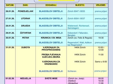 Liturgijski kalendar 26.01- .01. 02. 2026.