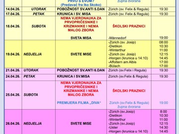 Liturgijski kalendar 13. - 26.04.2026.