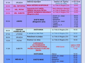 Liturgijski kalendar 30.03 - 12.04.2026.