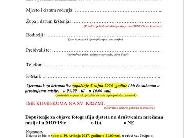 SVETA KRIZMA 2027